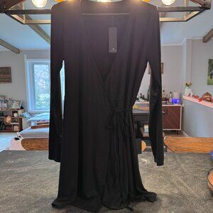 Lulus Pretty Black Long Sleeve Mini Wrap Dress, M